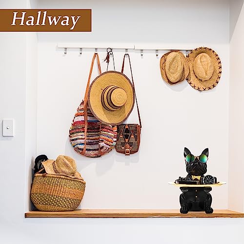 SuBleer French Bulldog Statues for Home Decor,Cute Dog Statue with Tray French Bulldog Accessories & Gifts,Black Or Brown Sculptures Home Decor,Coin Piggy Bank Storage Tray(Black)