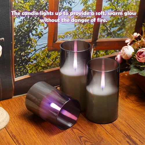 kakoya Flameless Candles Upgraded Realistic Flickering Flame LED Candles,Battery Operated Candles with Remote Timers,Acrylic Electric Candles Set of 3(D 3" xH 6" 6")（Ivory）