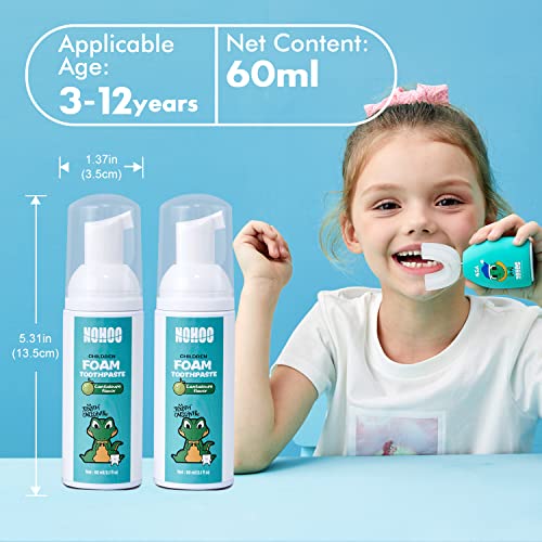 NOHOO Kids Foam Toothpaste with Fruit Flavor,Fluoride Free Natural Formul, Foam Toothpaste for Electric Toothbrush,Suitable for Toddler's Oral Cleaning and Cavity Prevention (2PCS Cantaloupe)