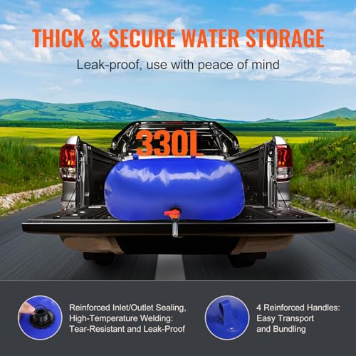 VEVOR 330L/87 Gallon Water Storage Bladder, Water Tank, 1000D Blue PVC Collapsible Water Storage Containers, Large Capacity Soft Water Bag, Water Bladder, Fire Prevention, Camping, Emergency Water Use