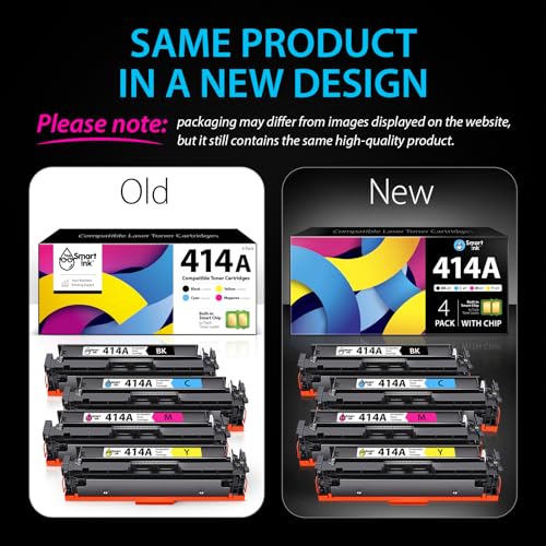 Smart Ink Compatible Toner Cartridge Replacement for HP 414A 414 A with Built-in Chip (4 Pack) to use with Color Laserjet Pro MFP M479fdw M479fdn M479fdw M454dw M454dn (Black Cyan Magenta Yellow)