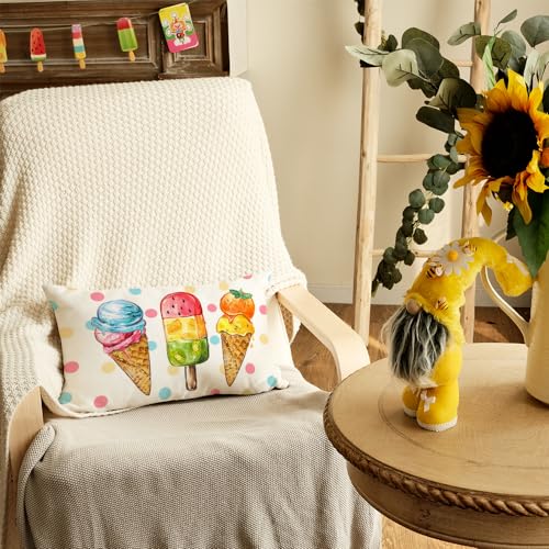 AACORS Summer Pillow Cover 12x20 Inch Ice Cream Cones Decor Polka Dots Farmhouse Seasonal Decorative Pillow Case for Home Sofa Couch AA540-12