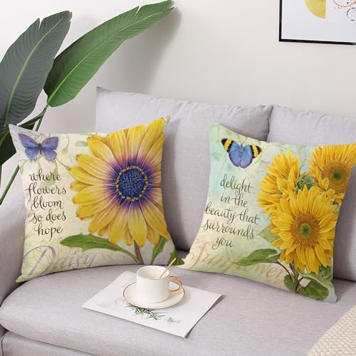 wyooxoo Throw Pillow Covers 18x18 Set of 4 Spring Summer Pillow Covers Floral Decorative Farmhouse Cushion Cases for Sofa Couch Living Room Outdoor Patio Home Decor (18" x 18", A)