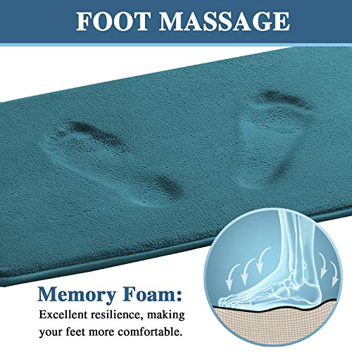 H.VERSAILTEX Bath Mat Memory Foam Set Bathroom Rug Set Flannel Velvety Bath Mat Luxury Extra Soft and Absorbent Non Slip Rugs for Bathroom/Bedroom Washable(2 Pack- 20"x 32"/ 17"x 24", Dark Teal)