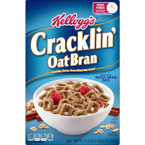 Kellogg's Cracklin' Oat Bran Breakfast Cereal, Fiber Cereal, Family Cereal, Original (3 Boxes)
