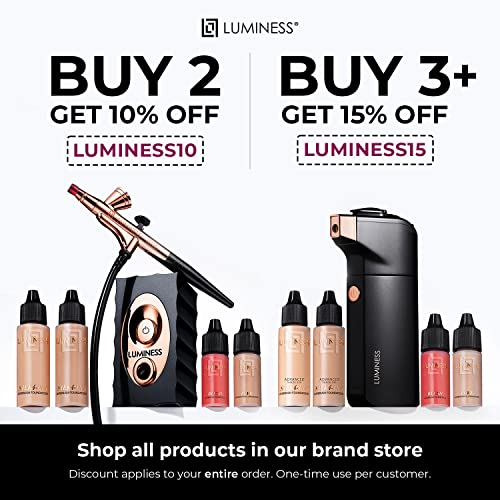 LUMINESS Legend Makeup Airbrush System & 4-Piece Foundation Starter Kit, Shade Deep - Quick, Easy & Long Lasting Application - Includes (2) Silk 4-In-1 Foundation, Highlighter & Blush