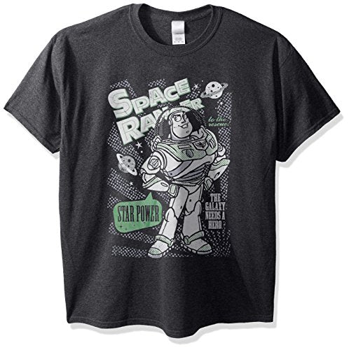 Disney Men's Toy Story Buzz Lightyear Star Power Hero Graphic T-Shirt, Charcoal Heather, Medium