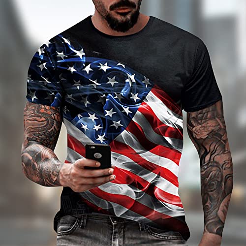 Men's American Flag USA Flag Patriotic 4th of July America T-Shirt Round Neck Tees US Eagle Short Sleeve