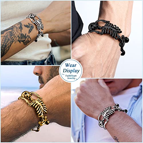 FaithHeart Bracelet for Men Punk Skull Chains Human Skeleton Gothic Jewelry for Female Hip Hop Cool Wristband