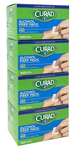 CURAD Alcohol Prep Pads (Pack of 4 Boxes), Thick Alcohol Swabs (package may vary)