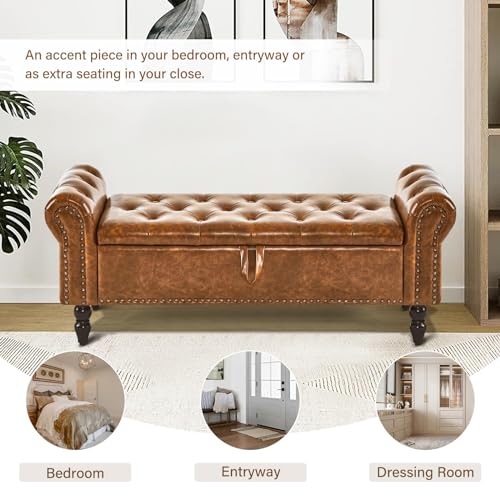 Furnimart Storage Ottoman Bench for Queen Size Bed, Faux Fur Upholstered Storage Bench Accent Bench with Rolled Arms for Bedroom,Living Room, Entryway, 2.5Cubic Feet