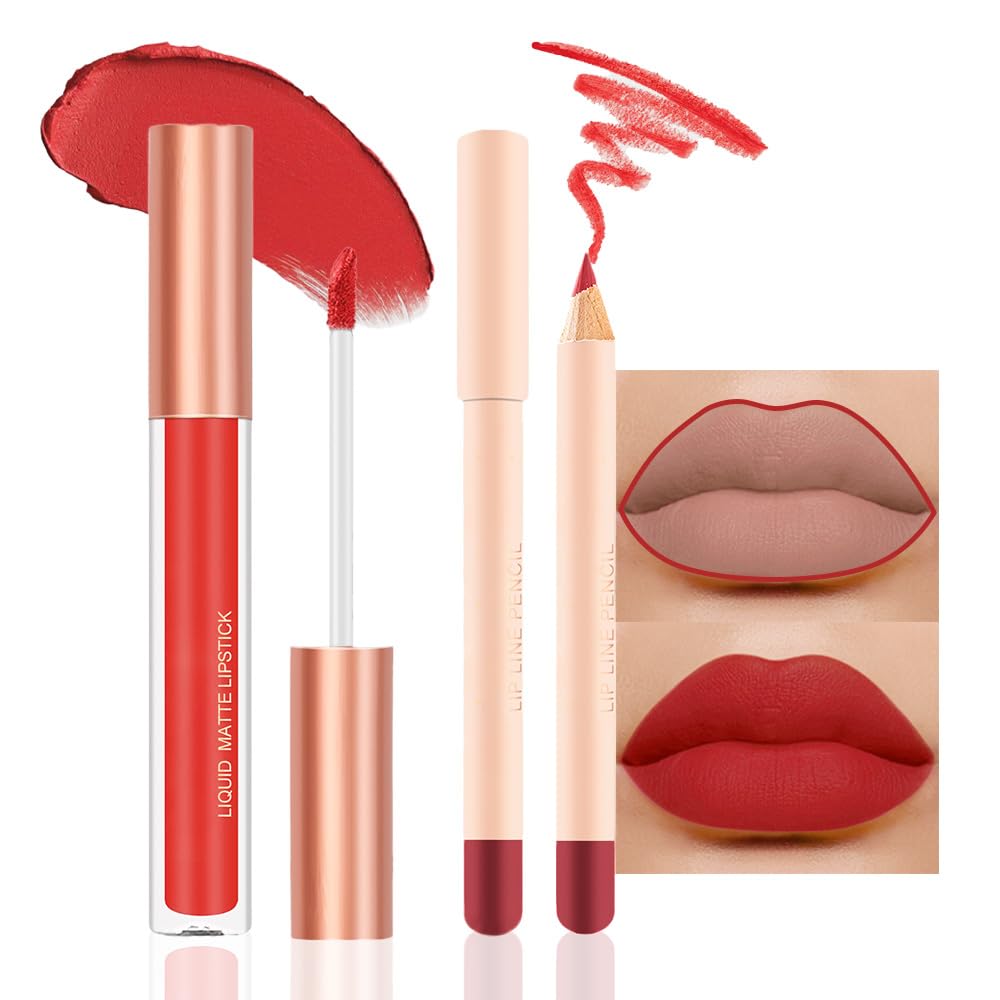 BINGBRUSH Colors Liquid Matte Lipstick and Lipliner Pack Set, Lip Tint Long Lasting 24 Hour Waterproof Velvet Nonstick Cup Lipgloss Lip Stain Pigmented Lip Makeup Gift Sets (1Pc 11#)