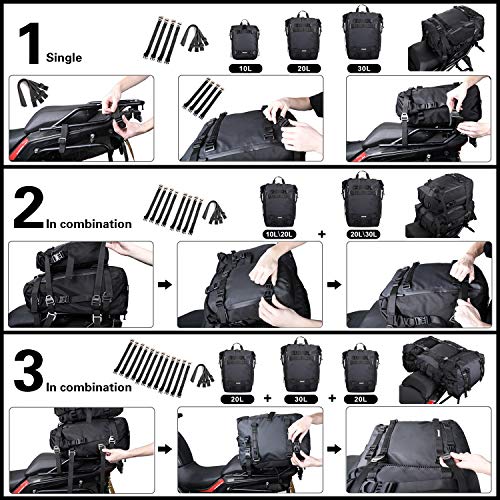 Rhinowalk Motor Pannier Bag Motorcycle Seat Bag Waterproof Travel Luggage Motorcycle Tail Bag Rear Rack Trunk Storage Bag 10L, Black