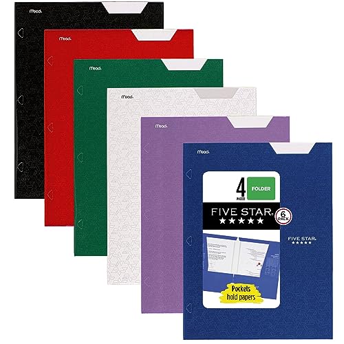 Five Star 4-Pocket Folders, 6 Count (Pack of 1), Fits 3-Ring Binders, Holds 11" x 8-1/2", Assorted Trend Colors (38056)