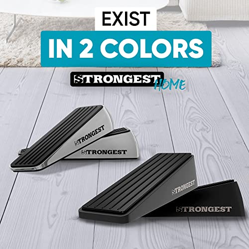 Strongest Door Stopper, Heavy Duty Door Stop Wedge Made of Premium Quality Zinc and Rubber Suits Any Door,Any Floor. Set of 2 and Additional Self Adhesive Wall Protectors (Black, 2 Pack)