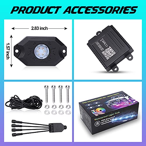 AMONLY 12 Pods RGB Led Rock Lights Kit, Multicolor Underglow Neon Lights with APP Control Timing Function Flashing Music Mode Exterior Light Compatible with Jeep Off Road Car Truck ATV UTV