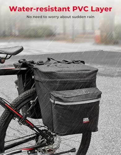 KEMIMOTO Bike Bag Panniers with Rain Cover, 34L Waterproof Bicycle Saddle Bag for Rear Rack Mountain Biking Bags Storage, Ebike Accessories for Commuter Grocery Shopping Travel Carrier, Black