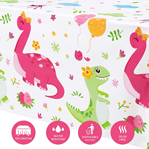 WERNNSAI Dinosaur Printed Tablecloth - 86.6" x 52" Rectangular Plastic Disposable Table Covers Birthday Baby Shower Tea Party Dinosaur Party Supplies for Kids Girls