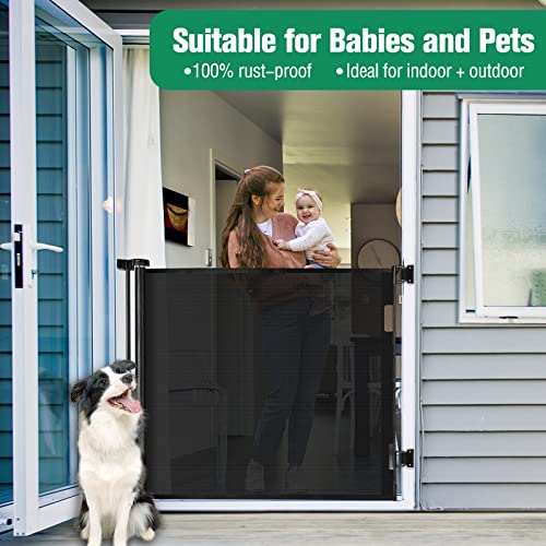 42-Inch Extra Tall Baby Gate 56" Wide Tall Dog Gate Retractable Baby Gates Adjustable Dog Gates for The House Indoor and Outdoor Pet Gate Mesh Baby Gate for Stairs, Doorways, Hallways, Black