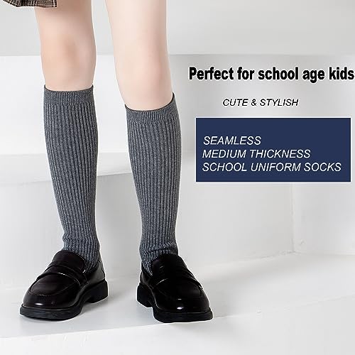 EPEIUS Toddler Girls Knee High Socks Seamless Cotton School Uniform Socks Ribbed Knee Highs Kids Boy White Long Socks 3-5 Years Assorted 5 Pack S