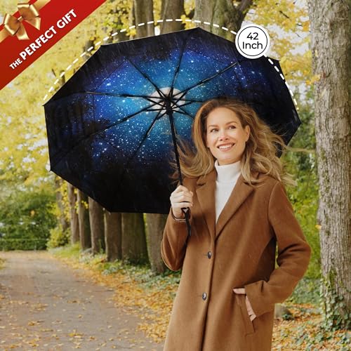 TUMELLA Strongest Windproof Travel Umbrella (Compact, Superior & Beautiful), Small Strong but Light Portable and Automatic Folding Rain Umbrella, Durable Premium Grip, Fits Car & Backpack