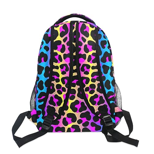 Leopard Print Cheetah Neon Gradient Backpack School Bag Travel Daypack Rucksack for Students Boys Girls, Laptop Backpack