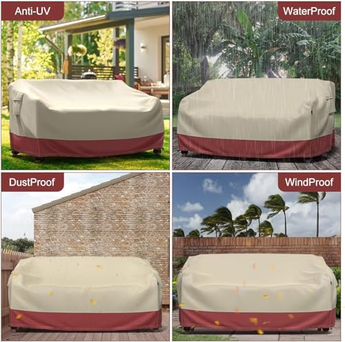 Mrrihand Heavy Duty Patio Sofa Cover, 3-Seater Outdoor Sofa Loveseat Cover, Outdoor Patio Furniture Cover with Air Vent and Handles, 60" L×42" D×30" H, Grey