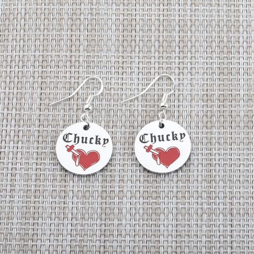 BEKECH Bride of Chucky Heart Gifts Bride of Chucky Drop Earrings for Horror Movie Lover Jewelry (red)