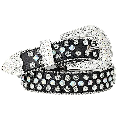 AWAYTR Rhinestone Belt for Women Men - Western Cowgirl Sequin Diamond Bling Studded Belts for Jeans Pants (100cm, 1-Black)