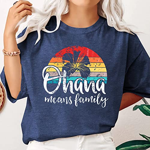 Hawaiian Shirts Women Ohana Means Family Shirt Hawaii Tropical Graphic Tees Summer Beach Tops Vacation Camping Outfits Blue