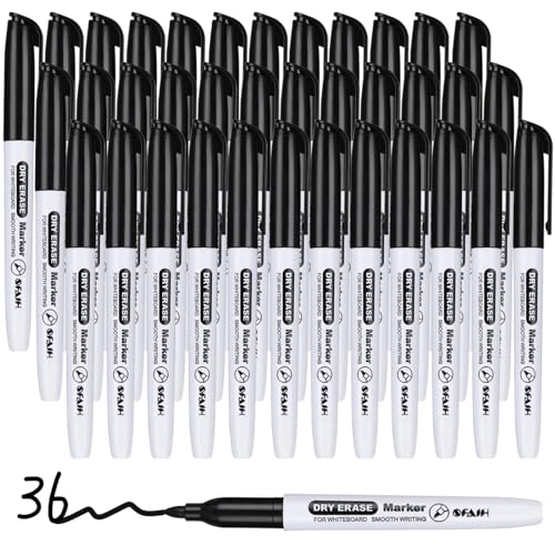 SFAIH Dry Erase Markers Whiteboard Markers - 36 Pack Black Dry Erase Marker Fine Tip For Kids Adults, Dry Erase Markers Bulk No Odor For Office Supplies Classroom Must Haves