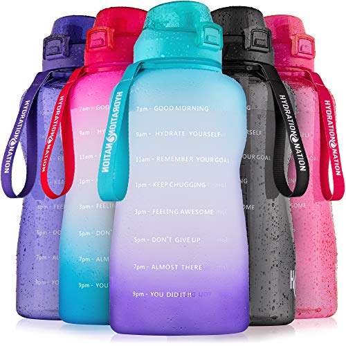 Hydration Nation (32oz Water Bottle With Time Marker - Leak Proof Water Bottles With Times To Drink For Fitness & Sports - 32oz Water Bottle With Straw For Drinking - Water Tracker Bottles (Blue)