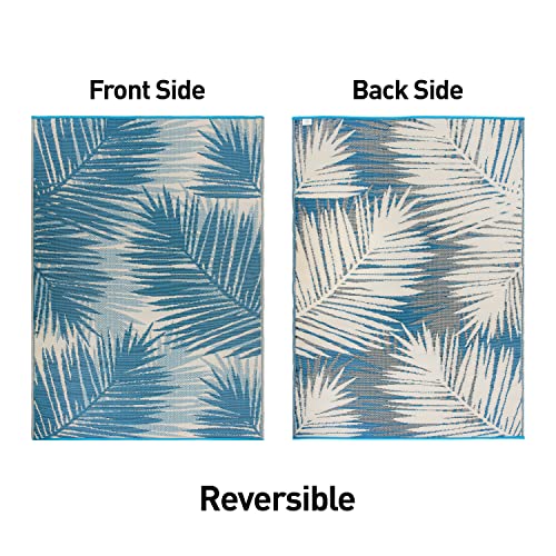 Rugshop Tropical Floral Reversible Crease-Free Waterproof Premium Recycled Plastic Outdoor Rugs for Patio,Backyard,RV,Deck,Picnic,Trailer,Beach,Camping Blue 3' x 5'