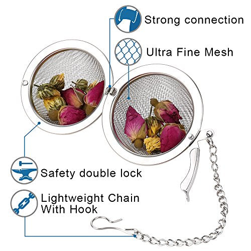 Siasky 2PCS Stainless Steel Mesh Tea Infuser, 2.1 Inch Tea Ball, Strainer Tea Diffuser, Steeper for Filtering Tea