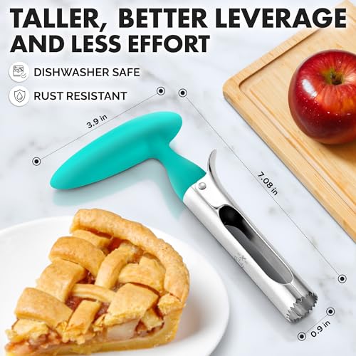 Zulay Kitchen Premium Apple Corer Tool - Ultra Sharp, Stainless Steel, Serrated Blades for Easy Coring - Easy to Use & Clean, Durable Apple Corer Remover for Baking Apples & More - Aqua