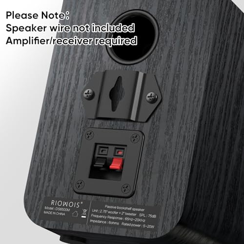 RIOWOIS Passive Bookshelf Speakers for Home Theater Surround Sound, Home Desktop Stereo Speakers with Crisper Sound and Classic Wood Grain for Record Player/Computer/TV, Wall Mountable, One Pair.