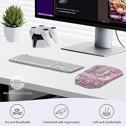 Mouse Pad Wrist Support,Ergonomic with Massage Design, Pain Relief Keyboard Wrist Palm, Memory Foam Mousepad with Non-Slip PU Base Mouse Pads for Desk Computer Home Office-Pink Positive