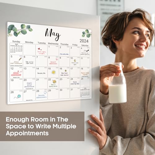 Aesthetic Magnetic Calendar for Refrigerator, Fridge Calendar Magnet Runs from July 2024 Until December 2025, 18 Monthly Refrigerator Calendar with Greenery Designs for Easy Organizing - Nature