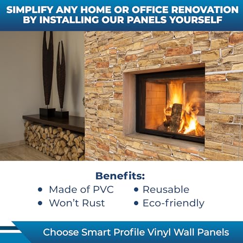 Smart Profile 3D Wall Panel - PVC Casted Faux Stone - 50 Sq Ft for Full Wall Interior Coverage - Heat, Scratch & Moisture Resistant Design for Home, Kitchen, DIY - Silver Slate - 38.6" x 19.6"