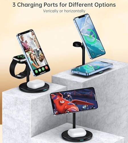 3 in 1 Wireless Charging Station for Apple Devices, Standard 15W Fast Wireless Mag-Safe Charger Stand with 20W Adapter for iPhone 15 14 13 12 Pro Max/Plus/Pro/Mini,iWatch Ultra 1,2 Series 9, AirPods