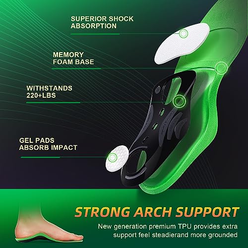 PCSsole Heavy Duty High Arch Support Insoles for Men and Women - 220+ lbs Strong Arch Support with Comfort Gel - Plantar Fasciitis Relief