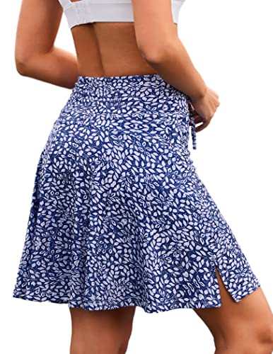 COOrun 20" Golf Skorts Skirts for Women Knee Length High Waist Skort Zipper Pockets Athletic Tennis Skirt Blue Floral M