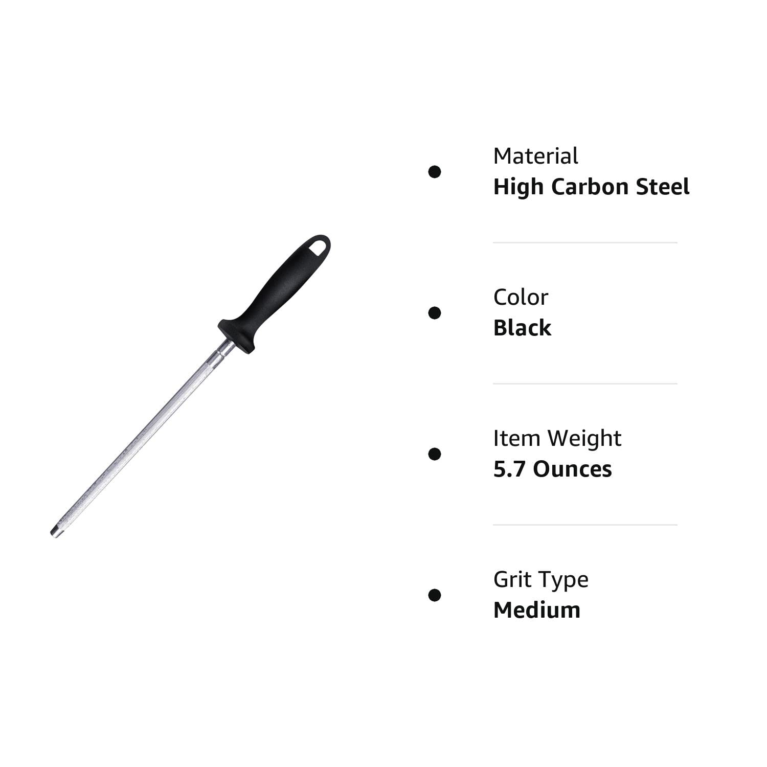 Knife Sharpener Rod, Kitchen Knives Sharpener Carbon Steel Professional Knife Sharpening Steel, Honing Rod with Hanging Holes (13 inches)