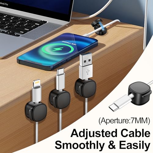 Magnetic Cable Clips & Silicon Cable Ties, Cord Holder[ Cable Smooth Adjustable Desk Organizer],Under Desk Cable Management, Adhesive Home Office Wire Sets Holder Keeper, 8Pack Upgraded