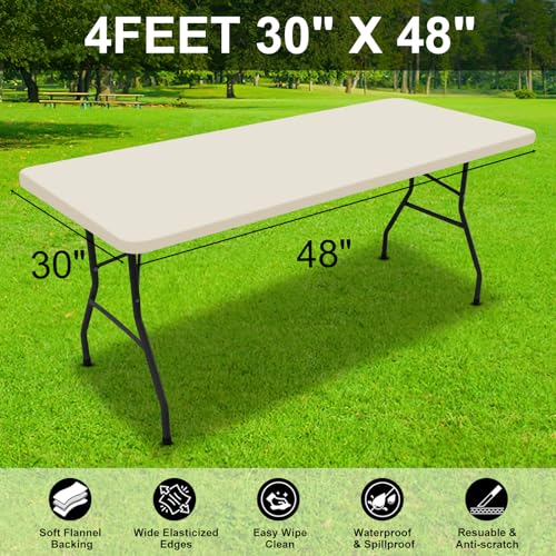 Smiry Rectangle Tablecloth, Elastic Fitted Flannel Backed Vinyl Tablecloths for 5ft Folding Tables, Waterproof Wipeable Table Covers for Indoor, Outdoor, Picnic and Camping (White, 30"x60")