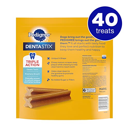 PEDIGREE DENTASTIX Large Dog Dental Treats Original Flavor Dental Bones, 2.08 lb. Value Pack (40 Treats)(Packaging May Vary)