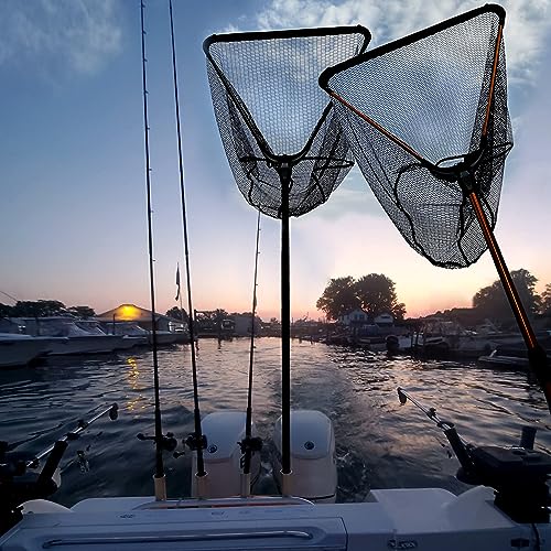 Fiblink Folding Aluminum Fishing Landing Net Fish Net with Extending Telescoping Pole Handle(Extend Length: 44-60 inches-with Larger net)