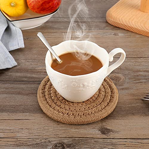 ABenkle 8 Pcs Drink Coasters with Holder, Cotton Woven Absorbent Coasters for Drinks, Minimalist Home Decor Coaster Set for Wooden Tabletop Protection Table, 4 inches