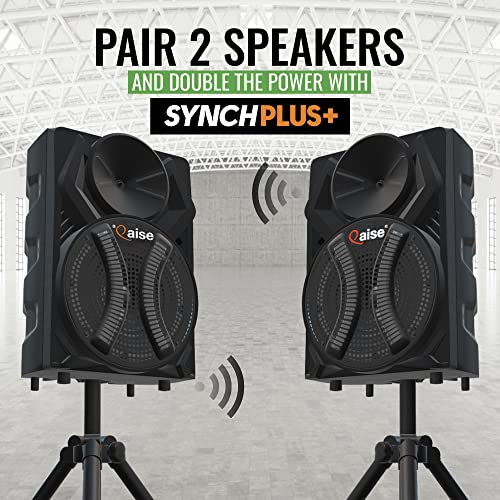 QAISE Portable PA System with Wireless Mic - Bluetooth Party Boombox Speaker & Karaoke Machine with Lights, Dual 10” Subwoofer, X-Bass & 8000 Watts Peak Power - SonicBoomer X-Dix