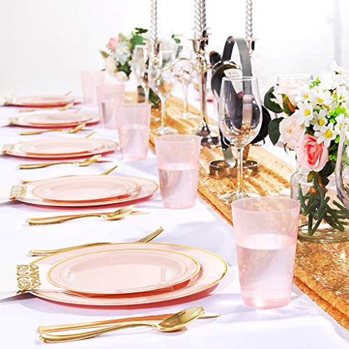 bUCLA 100pcs 12OZ Pink Plastic Cups - Premium Unbreakable Disposable Pink Drinking Cups - Ideal for Wedding, Party&Valentine's Day